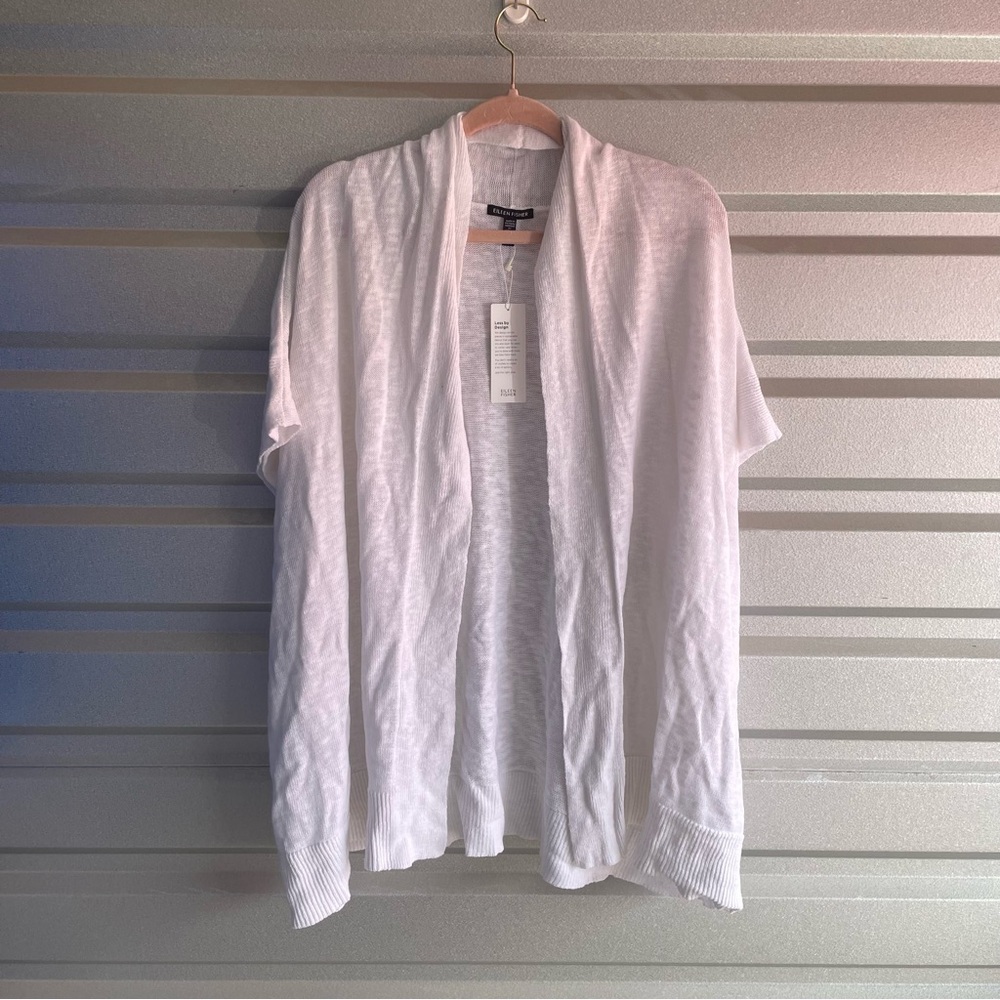 Eileen Fisher NWT white boxy open front cardigan